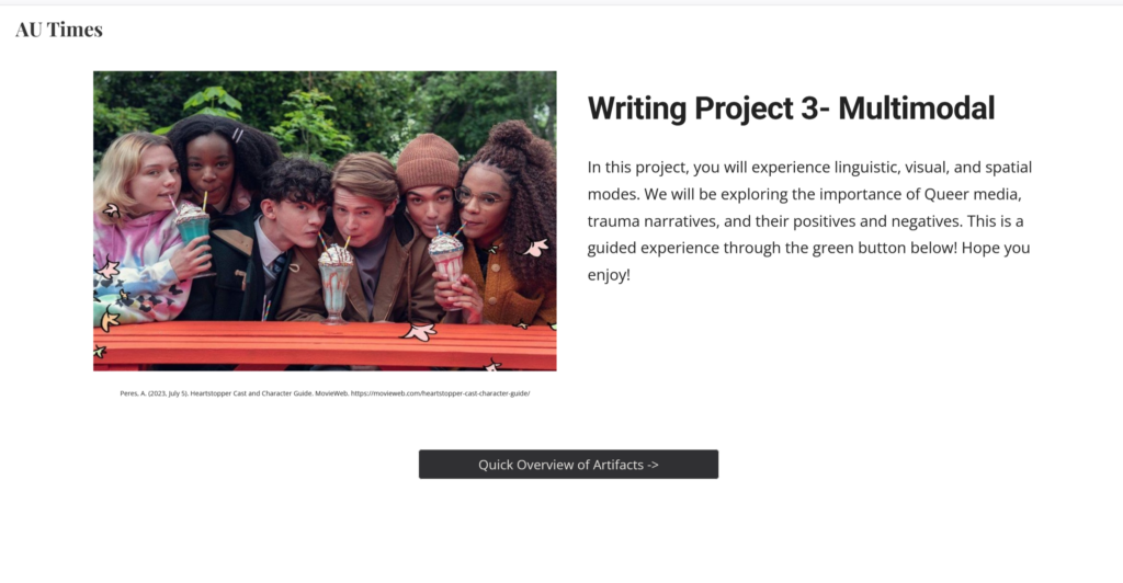 Front page of website