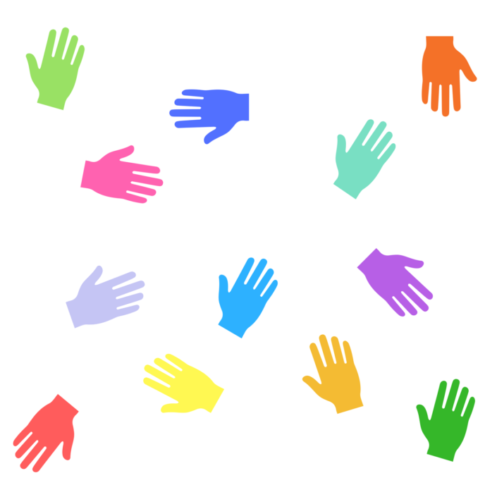 Online Classroom Colorful hands on a white background