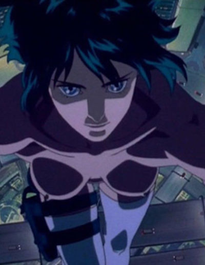 Film still of Motoko Kusanagi (The Major), just before activating her thermo-optic camouflage
