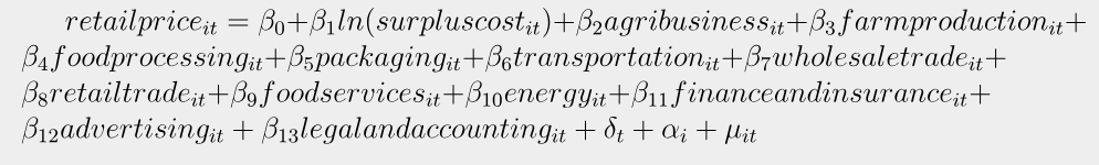 A second equation for correlating retail price to surplus costs.