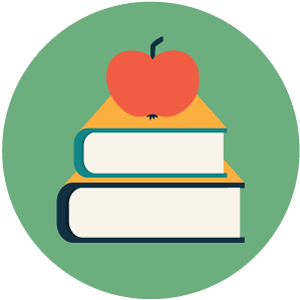 Book stack with apple