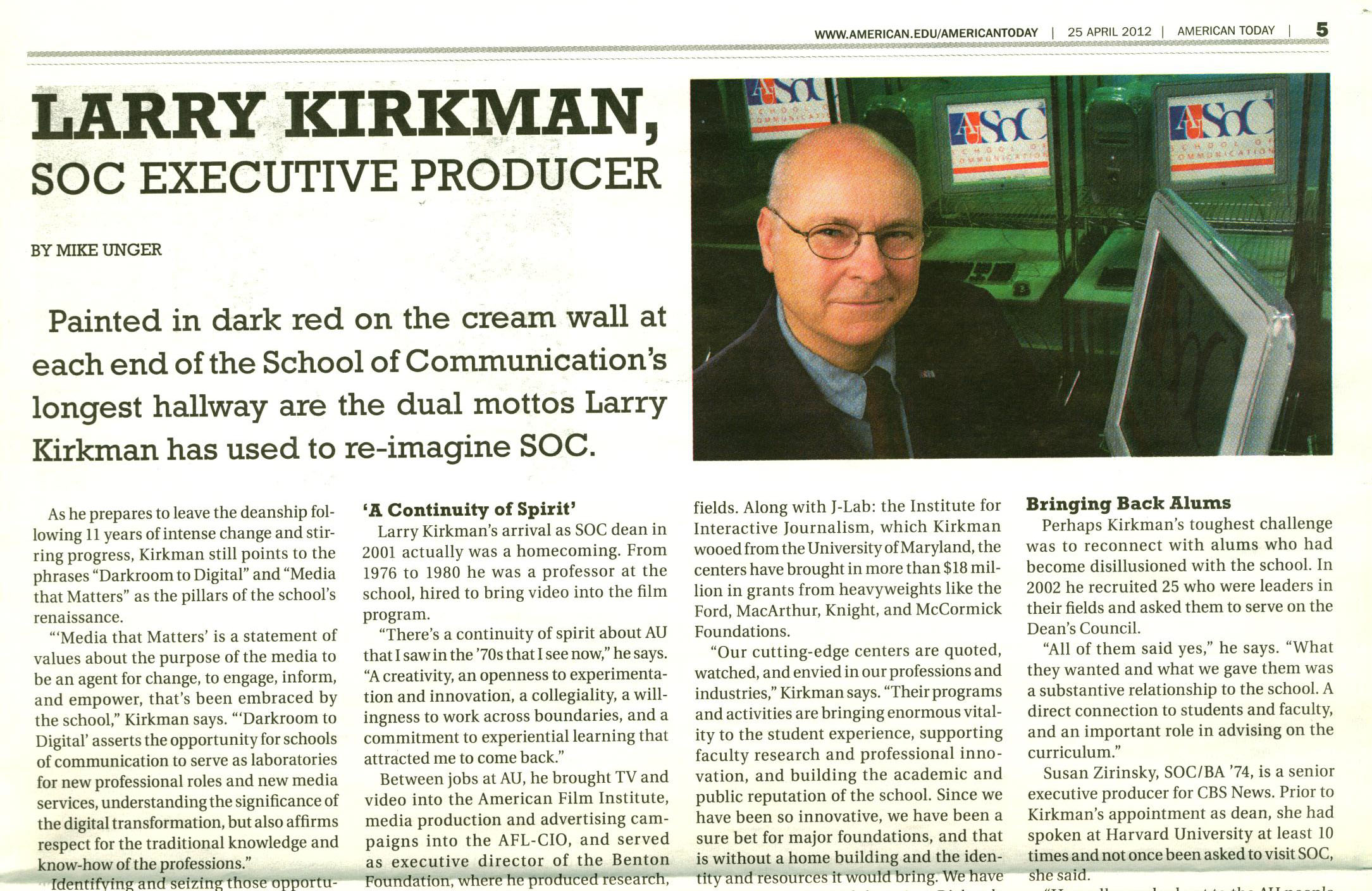 Larry Kirkman School of Communication Dean Executive Producer Leader in Higher Education for film, journalism, strategic communications