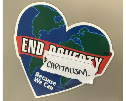 "End Capitalism," sticker at the Department of Anthropology building at American University