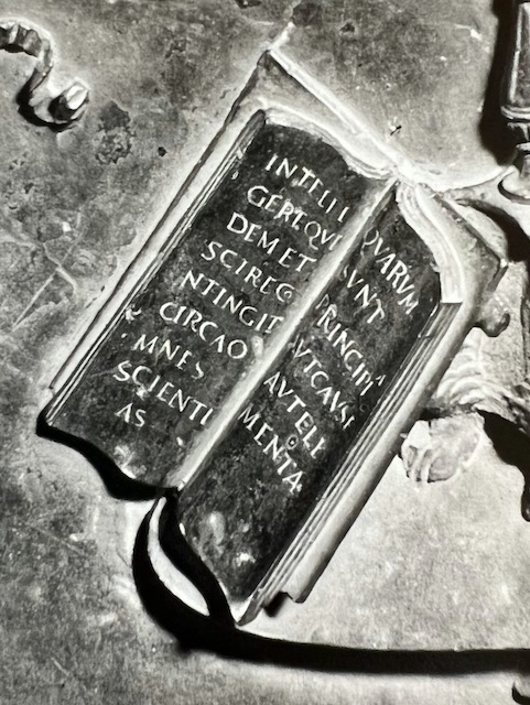 Antonio Pollaiuolo, Tomb of Sixtus IV, Detail of Philosophia Inscription, c.1484-1493
