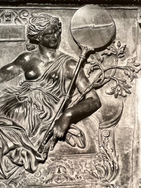 Antonio Pollaiuolo, Tomb of Sixtus IV, Detail of Prospectiva Oak Branch and Figure, c.1484-1493