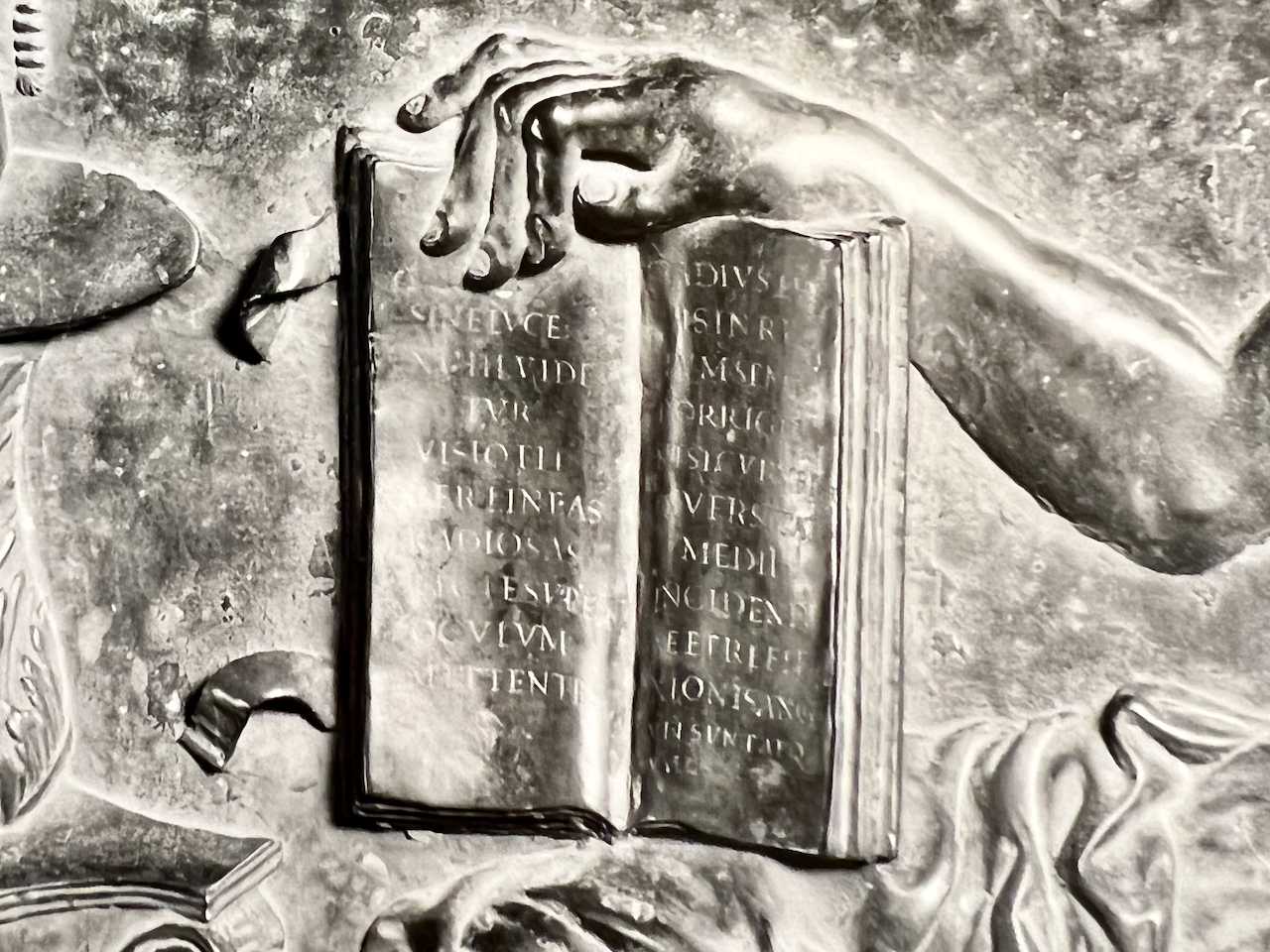 Antonio Pollaiuolo, Tomb of Sixtus IV, Detail of Prospectiva Inscription, c.1484-1493