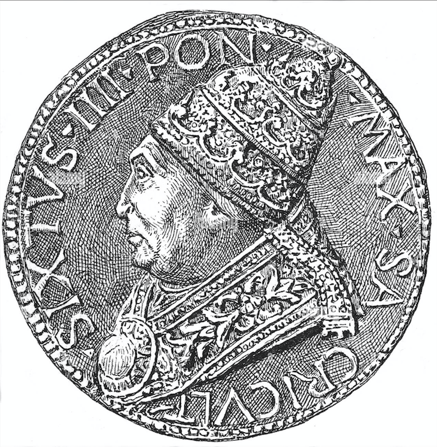 Engraving of a medal of Pope Sixtus IV (1471-1484). The original medal, by an unknown artist, was made in 1481