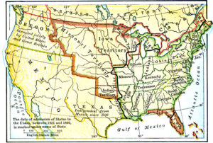 map of the United States, Texas, and northern Mexico in 1840