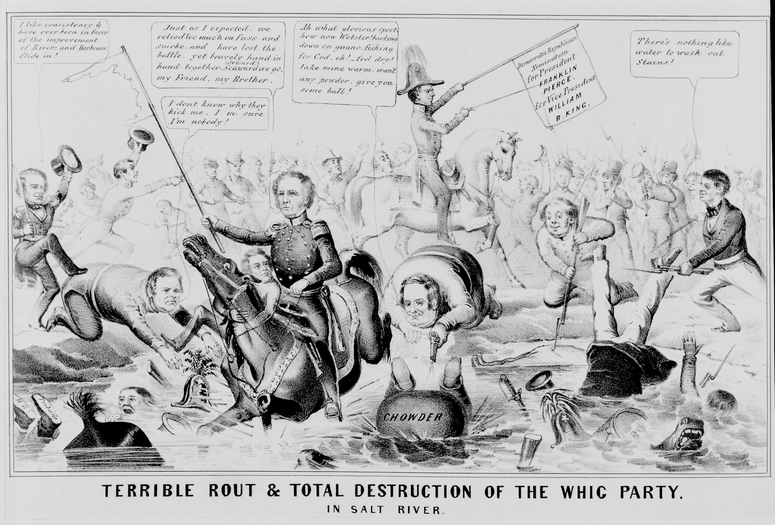 cartoon portraying presidential candidates of 1852 by the Salt River