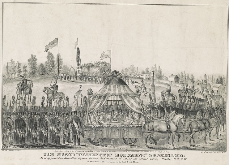 lithograph of military and civilian procession in Washington, DC