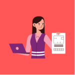 Graphic of a woman professional carrying a laptop and sharing a worksheet