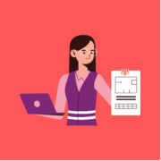 Graphic of a woman professional carrying a laptop and sharing a worksheet